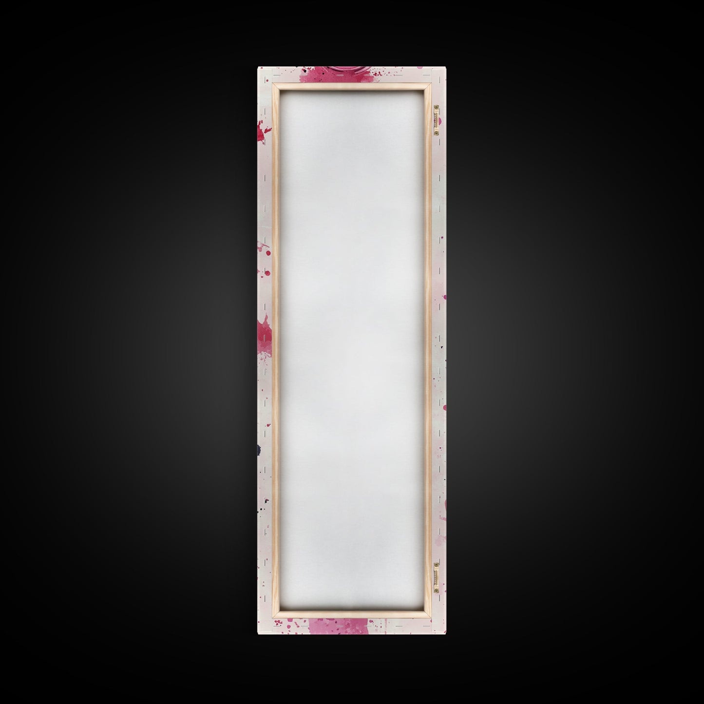 Makeup Palette Canvas Print, modern pink abstract art with splatter design, bold vertical wall art, unique wabi sabi minimalist print.