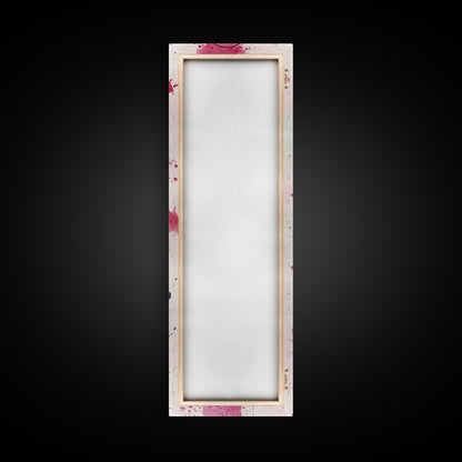 Makeup Palette Canvas Print, modern pink abstract art with splatter design, bold vertical wall art, unique wabi sabi minimalist print.