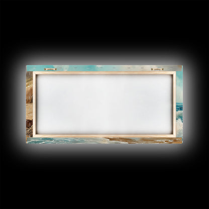 Coastal Landscape Canvas Print with Ocean Waves and Misty Cliffs, Nautical Wall Art Gift Idea, Coastal Decor Beach Painting