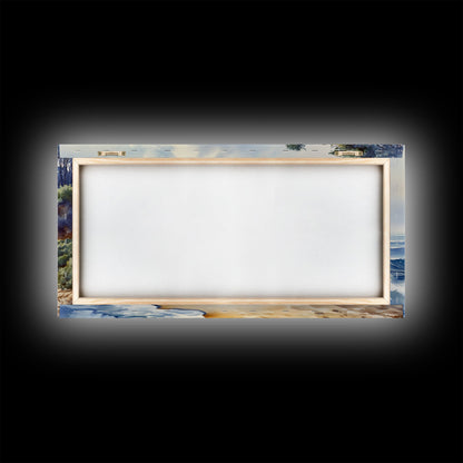 Framed Canvas Print of Scenic Coastal Cliffs and Ocean Waves, Nautical Landscape Art Gift, Rustic Coastal Home Decor