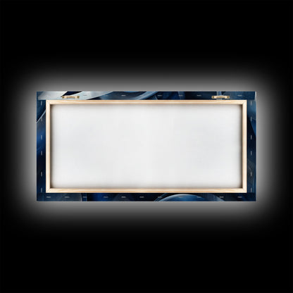 Abstract Blue Swirls Canvas Print, Geometric Wall Art Horizontal Decor, Moody Modern Artwork Gift Idea Living Room Panoramic Art