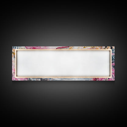 Parisian Cafe Cherry Blossom Painting Framed Canvas Print Extra Wide Art Horizontal Wall Art Rustic Above Sofa Decor