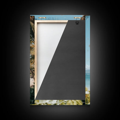 Serene Beach Horizon Framed Canvas Print – Coastal Nautical Wall Art, Hawaiian Landscape, Tropical Seascape Painting Coastal Decor