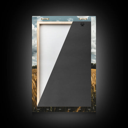 Wheat Field Windmill Framed Canvas Print Rustic Farmhouse Artwork Windmill Wall Art Minimalist Landscape Wall Decor Living Room Art