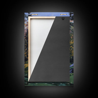 Scenic Golf Sunset Framed Canvas Print, Landscape Painting, Bedroom Wall Art, Rustic Decor, Horizontal Living Room Art