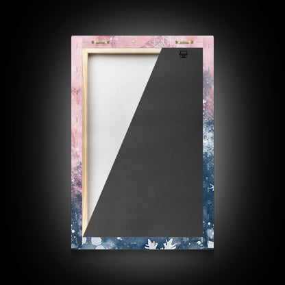 Snowflake Winter Light Pink Wall Art Framed Canvas Print | Wabi Sabi Minimalist Christmas Art | Cozy Holiday Living Room Decor