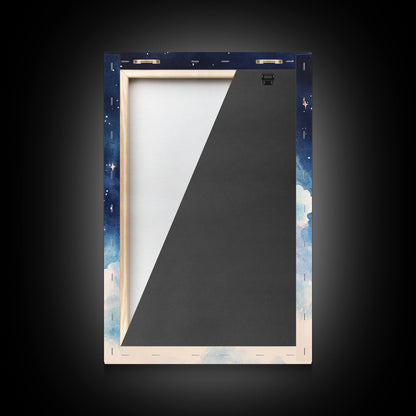 Crescent Moon Painting Canvas Print Bedroom Art Moody Night Sky Painting Above Bed Wall Art Whimsical Art Gift Idea Light Decor