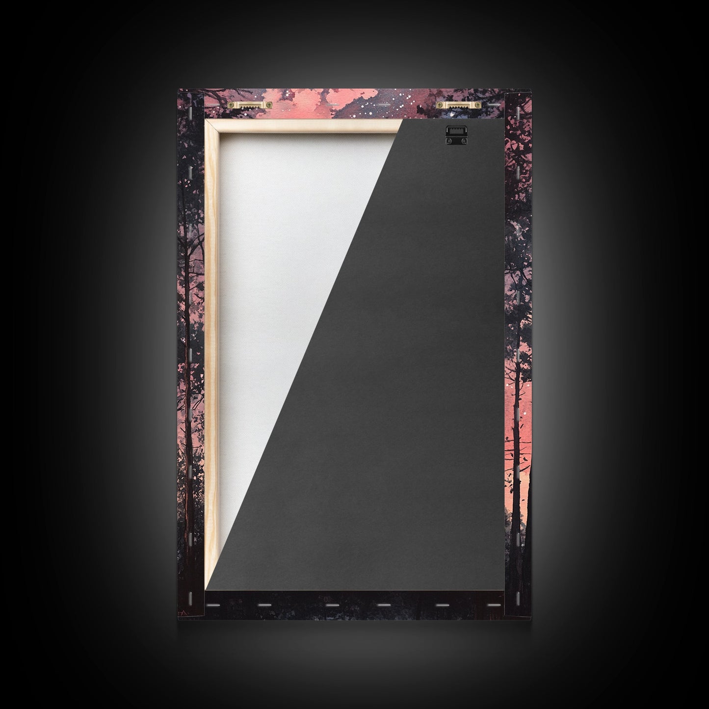 Starry forest scene painting on framed canvas print, forest at dusk painting, smoky mountain art, wabi sabi art, above couch decor