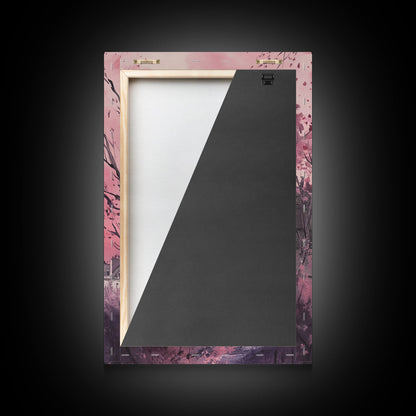 Paris Eiffel Tower Canvas Print Cherry Blossom Painting Romantic Cityscape Art Bedroom Wall Art Boho Dorm Rustic Decor Gift