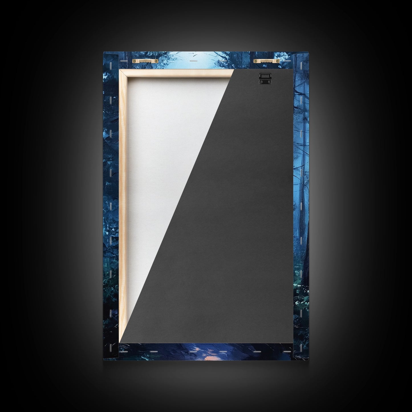 Enchanting Forest Canvas Print, Moody Blue Landscape Painting with Pine Tree Art, Above Sofa Rustic Wall Artwork