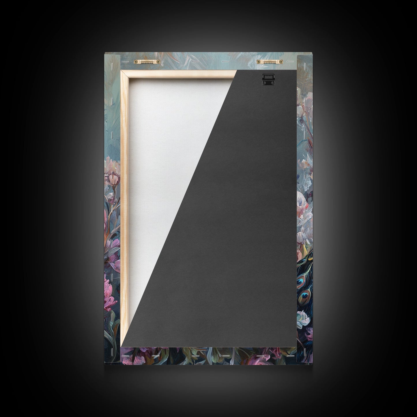 Graceful Peacock Floral Framed Canvas Print | Botanical Bird Art | Chinoiserie Wall Decor | Elegant Tropical Painting | Home Accent