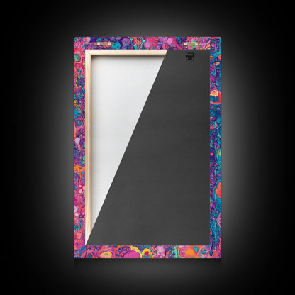 Psychedelic Swirls Abstract Framed Canvas Print Colorful Moody Art Sacred Geometry Wall Art Living Room Boho Decor