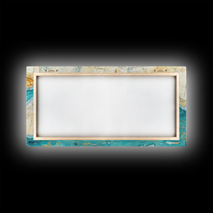 Abstract Map Art, Coastal Decor, Nautical Painting, Extra Wide Art, Framed Canvas Print, Blue and Green Wall Art