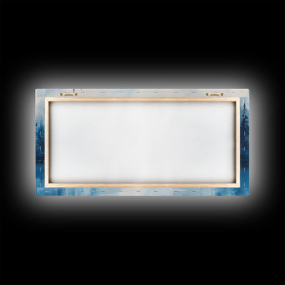 Neblige Seelandschaft, Stimmungsvolle Kunst, Kiefernlandschaft, Landschaftsgemälde, Gerahmter Leinwanddruck, Schlafzimmerkunst, Wandbild über dem Bett