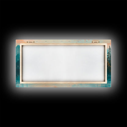 Sunset Lake, Kunst vom Lake Tahoe, gerahmter Leinwanddruck, rosa-orange Wandbild, horizontales Wandbild, Seestück, Küstendeko