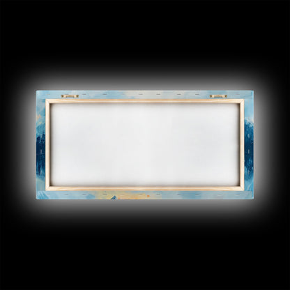 Lake Reflection, Sunset Mountains, Panoramic Art, Framed Canvas Print, Mountain Painting, Lake Art, Horizontal Wall Art, Bedroom Art