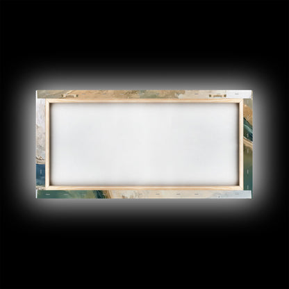 Abstrakter Fluss, neutrale Landschaft, Panoramabild, Leinwanddruck, Wabi-Sabi-Kunst, rustikale Wandkunst, Wandbild für über dem Bett, minimalistische Kunst