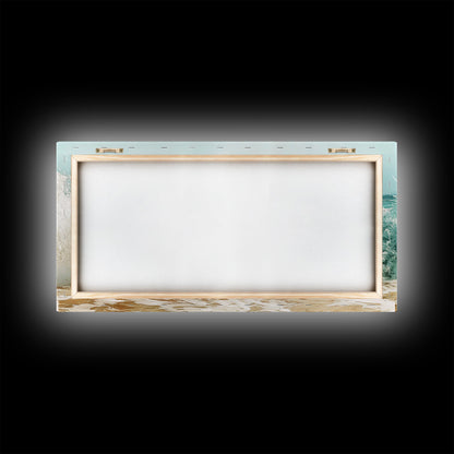 Meereswelle, Strandspritzer, Panoramabild, gerahmter Leinwanddruck, Surf-Wandbild, nautische Dekoration, Küsten-Wandbild, extra breites Bild