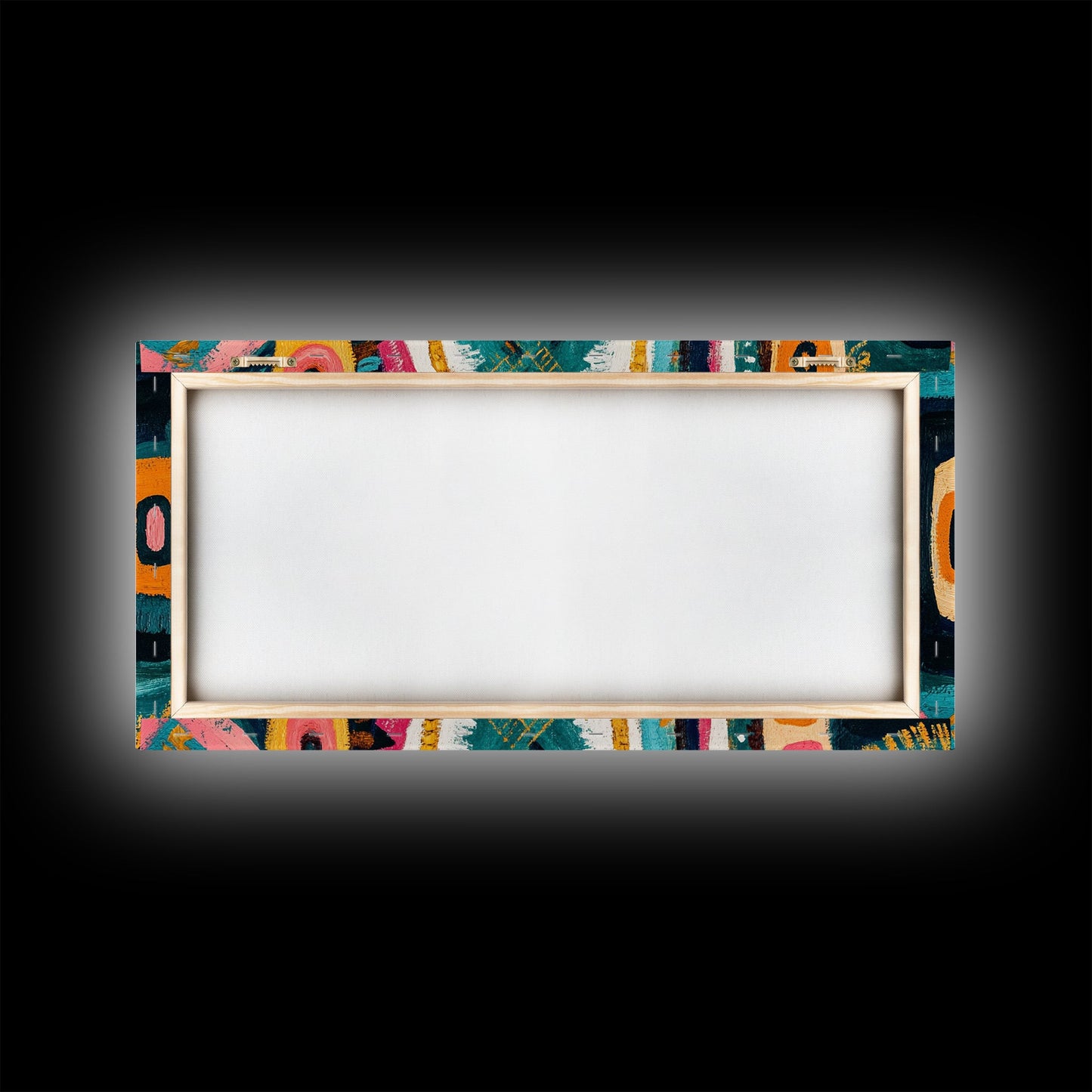 Geometric Abstract, bold colors, sacred geometry art, tribal design, vibrant patterns, extra wide art, Framed Canvas Print, boho art