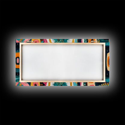 Geometric Abstract, bold colors, sacred geometry art, tribal design, vibrant patterns, extra wide art, Framed Canvas Print, boho art