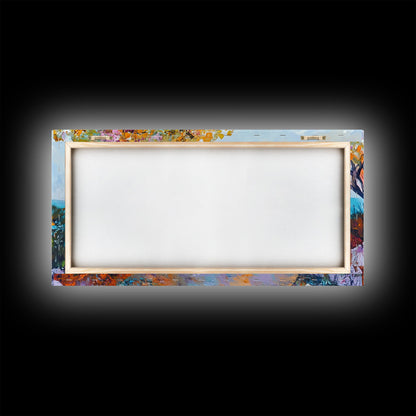 Bank, Meerblick, Herbstbaum, Leinwanddruck, Küstenlandschaftskunst, Seestückgemälde, Wandbild über dem Bett, extra breites Kunstwerk