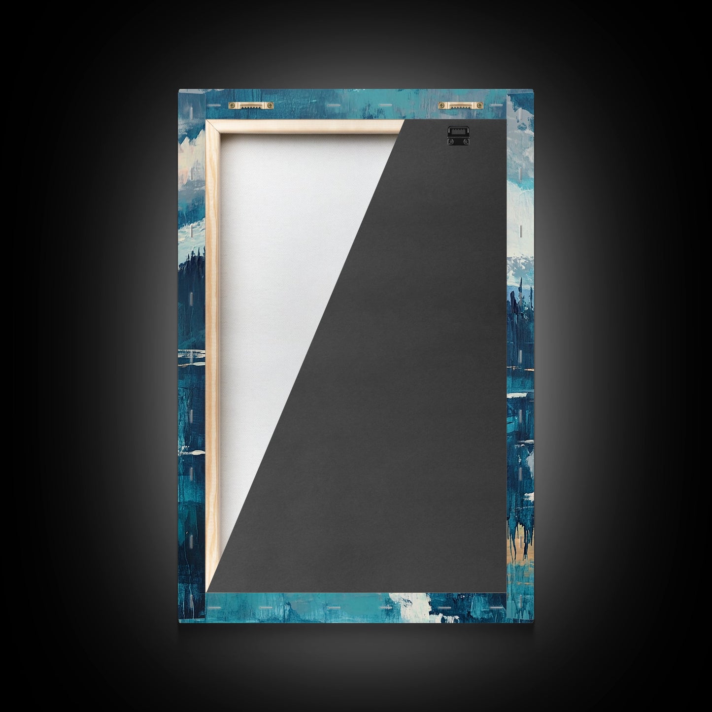 Moon Oil Painting, Smoky Mountain Art, Wabi Sabi Wall Art, Framed Canvas Print, Moody Art, Blue and Green Wall Art, Above Sofa Art