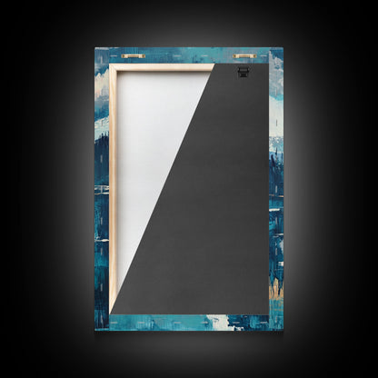 Moon Oil Painting, Smoky Mountain Art, Wabi Sabi Wall Art, Framed Canvas Print, Moody Art, Blue and Green Wall Art, Above Sofa Art