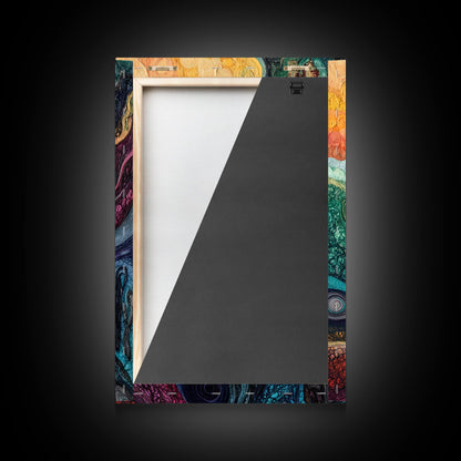 Psychedelic Abstract Texture Framed Canvas Print, Surreal Art, Vibrant Wall Art, Modern Abstract Painting, Unique Artwork, Office Decor