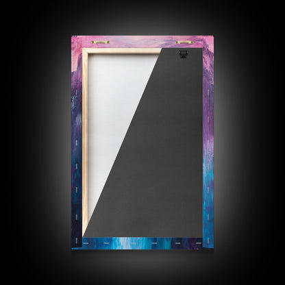 Waterfall Sunset, Moody Art, Mountain Painting, Landscape Painting, Pink Orange Wall Art, Above Couch Art, Canvas Print