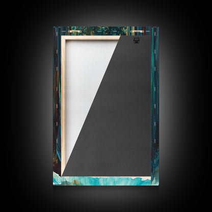 Golden Forest, moody art, pine tree art, wabi sabi wall art, landscape painting, rustic decor, Framed Canvas Print, autumn decor