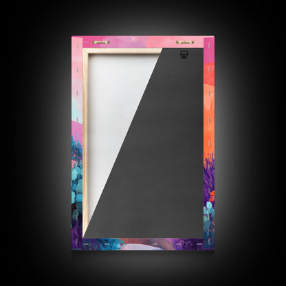 Desert House, Southwest Art, Colorful Adobe Painting, Boho Wall Art, Pink Orange Wall Art, Living Room Art, Framed Canvas Print