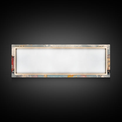 Coastal Village Houses Framed Canvas Print Colorful Seaside Town Painting Rustic Home Wall Art Nautical Decor Large Wall Art