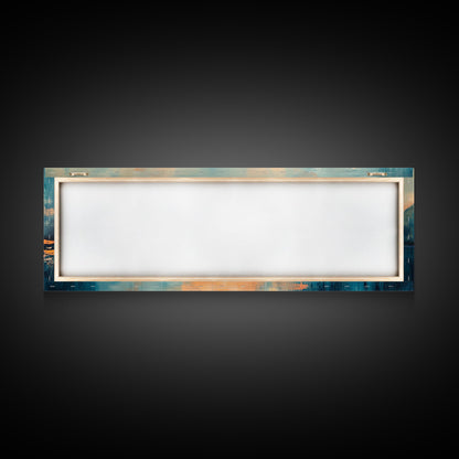 Mountain Reflections at Sunset Wall Art, Abstract Landscape Painting, Blue and Orange Artwork, Statement Piece, Office