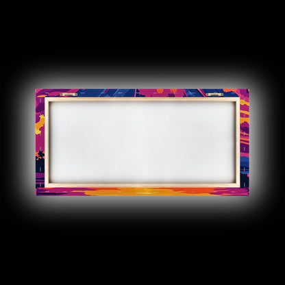 Vibrant River Sunset, Colorful Landscape Wall Art, Warm Nature Print, Bold Sky Painting, Autumn Home Decor, Framed Canvas Print