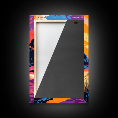 Sunset River, Birds, Framed Canvas Print, Vibrant Nature Art, Wildlife Wall Art, Autumn Landscape, Office Artwork, Colorful Sunset Scene