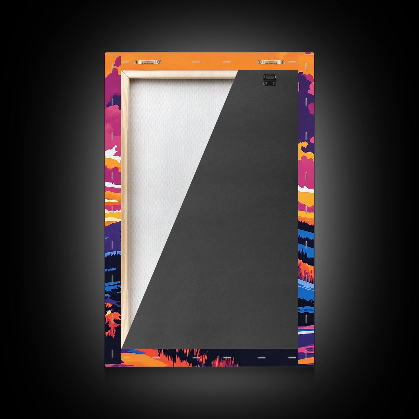 Sunset Valley, Reflection, Framed Canvas Print, Mountain River Art, Vibrant Landscape, Living Room Wall Art, Rustic Home Decor