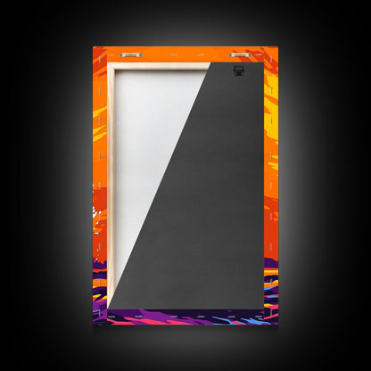 Dolphin Ocean, Sunset, Framed Canvas Print, Vibrant Sea Life Art, Beach House Decor, Coastal Living Art, Sunset Painting, Nautical Theme