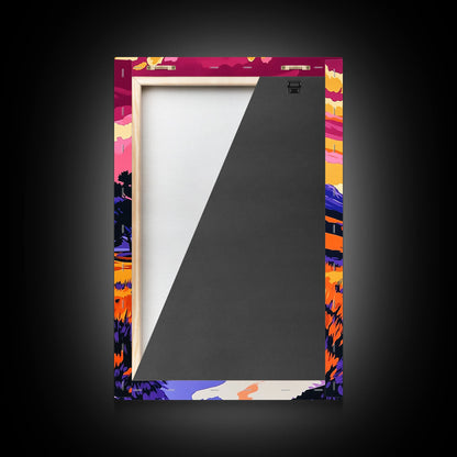 Sunset River, Vibrant Reflections, Colorful Landscape, Nature Art, Framed Canvas Print, Living Room Wall Art, Rustic Decor, Autumn Scene