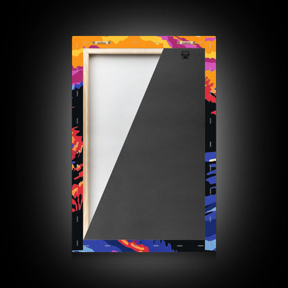 Sunset River Bend, Vibrant Landscape, Colorful Sky, Bold Nature, Framed Canvas Print, Living Room Art, Rustic Wall Decor, Boho Landscape