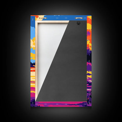 Sunset Cabin, Lake House, Scenic Art, Framed Canvas Print, Colorful Wall Art, Rustic Decor, Nature Painting, Living Room Wall Art