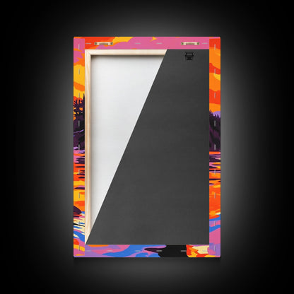 Kayaker Journey, Scenic River Painting, Vibrant Water Art, Framed Canvas Print, Adventure Wall Decor, Nature Lover Art, Sports Wall Art