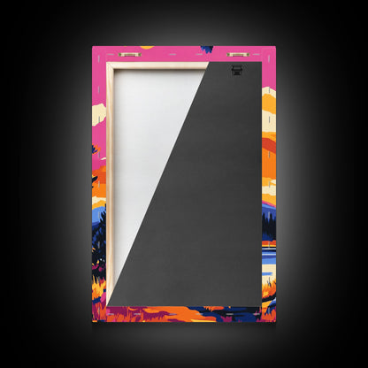 Lone Tree, Mountain Landscape, Vibrant Nature Art, Sunset Painting, Framed Canvas Print, Wilderness Decor, Autumn Wall Art, Office Decor