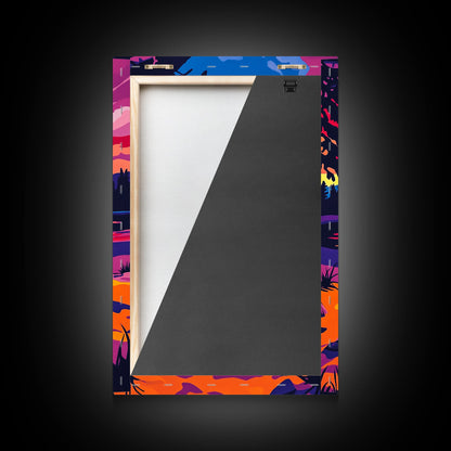 Campfire at Sunset, Framed Canvas Print, Cozy Outdoor Scene, Vibrant Warm Colors, Rustic Cabin Wall Art, Nature Art, Living Room Accent