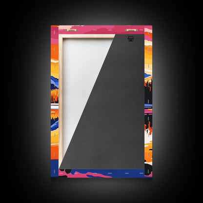 Hoch aufragende Kiefern, goldener Schein, majestätische Bäume, gerahmter Leinwanddruck, Naturgemälde, Waldlandschaft, Herbstliche Wanddekoration, Wohnzimmerdeko