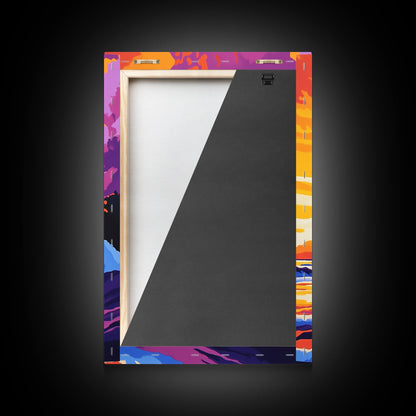 Powerful Ocean Wave, Surfing Wall Art, Vibrant Sunset Seascape, Coastal Home Decor, Framed Canvas Print, Beach House Living Room Art