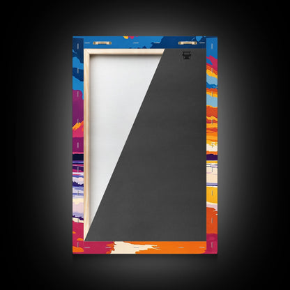 Beach Sunset, Vibrant Waves, Ocean Wall Art, Coastal Decor, Framed Canvas Print, Tropical Art, Living Room Art, Summer Aesthetic