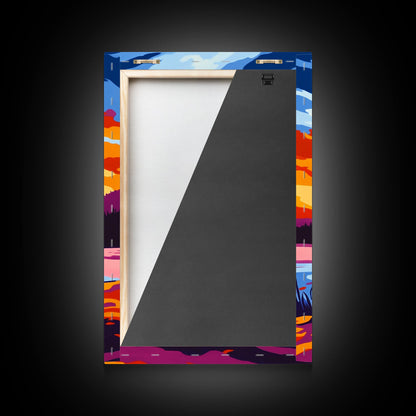 Lantern Glow, Rustic Camping Art, Warm Night Scene, Sunset Painting, Framed Canvas Print, Cabin Wall Art, Nature Decor, Outdoor Aesthetic