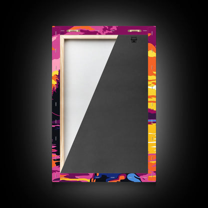 Sunset Boat Art, Nautical Wall Art, Ocean Sunset Painting, Coastal Decor, Vibrant Boat Scene, Framed Canvas Print, Living Room Art