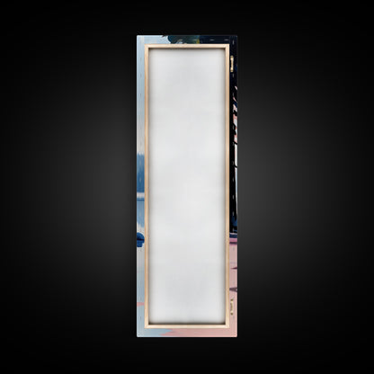 Misty Forest View, Tranquil Lake Painting, Atmospheric Nature Art, Minimalist Tree Reflection, Cozy Cabin Decor, Framed Canvas Print