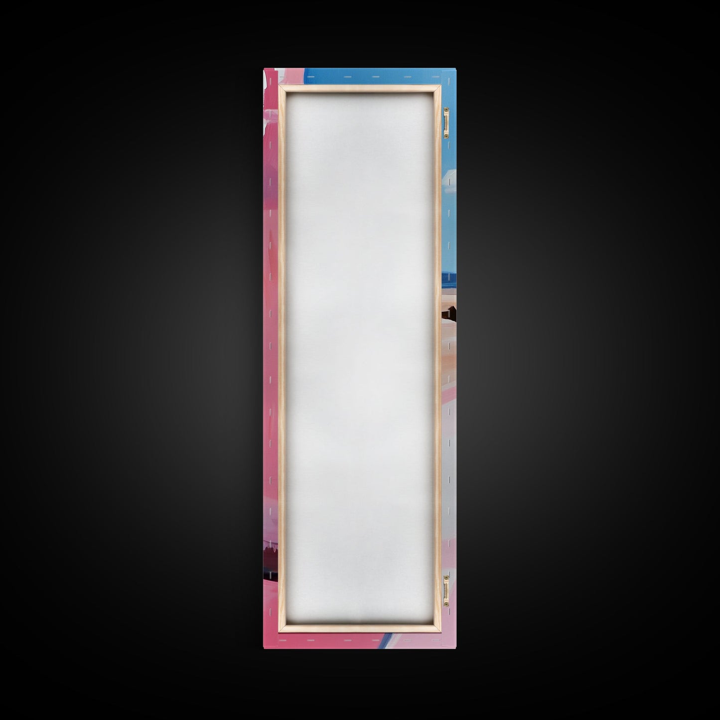 Pink Cliff, Ocean View, Tranquil Beach, Framed Canvas Print, Coastal Wall Art, Minimalist Painting, Living Room Decor, Gift, Blue